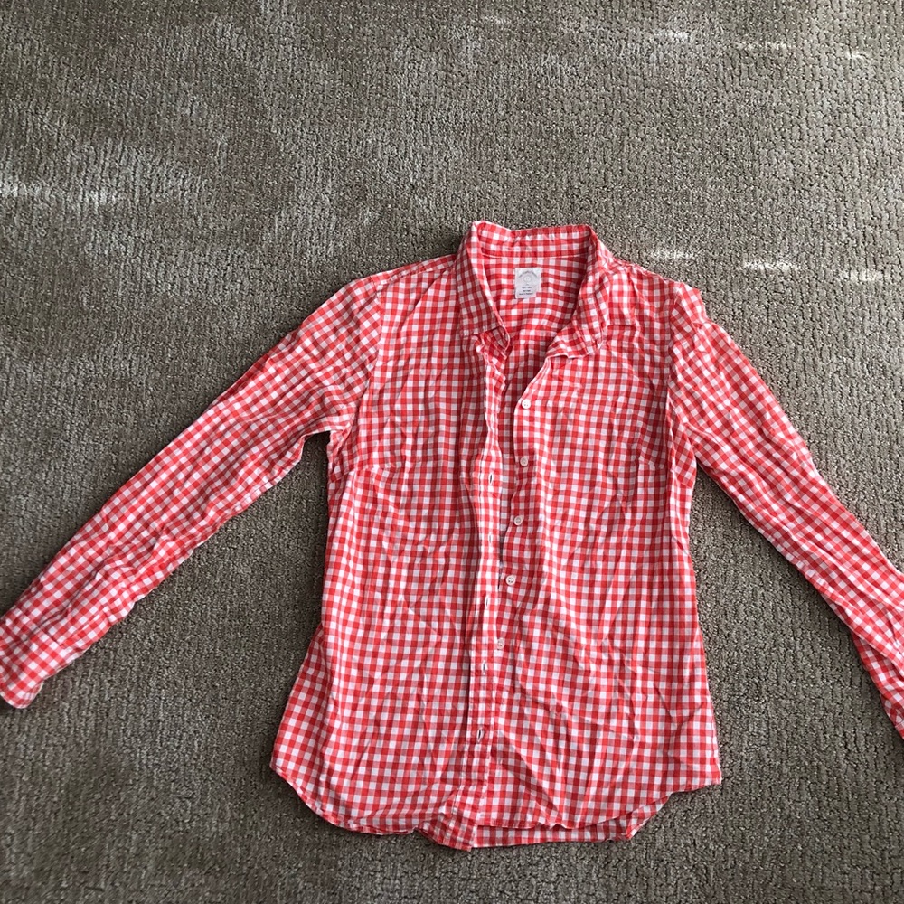 J crew perfect shirt in orange gingham!!